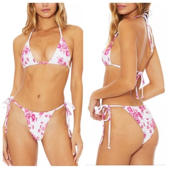 New! Beach Riot Winona white pink floral cheeky string bottoms 3393 - Picture 1 of 10
